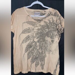 Graphic Wolf Print Beige T-Shirt vintage women’s large
